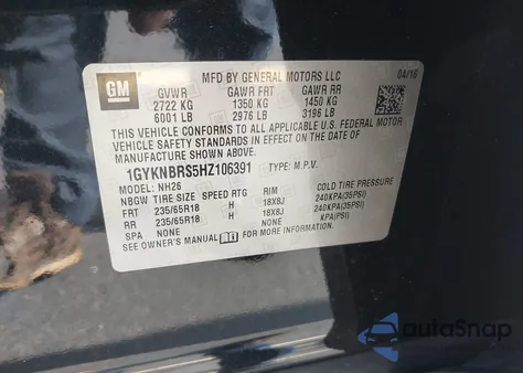 2017 Cadillac Xt5 Luxury из США, поврежденный, VIN 1GYKNBRS5HZ106391